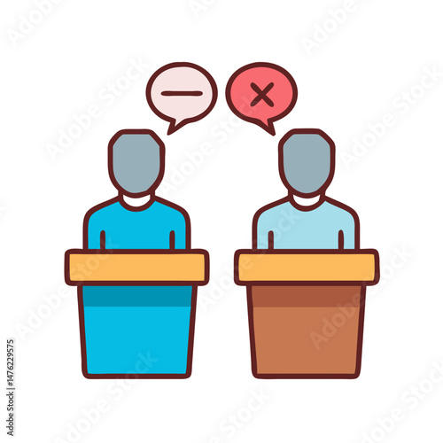 Graphical debate illustration showing conflict with speech bubbles