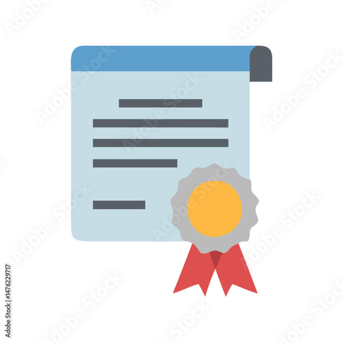 Blue certificate with golden seal and red ribbon illustration