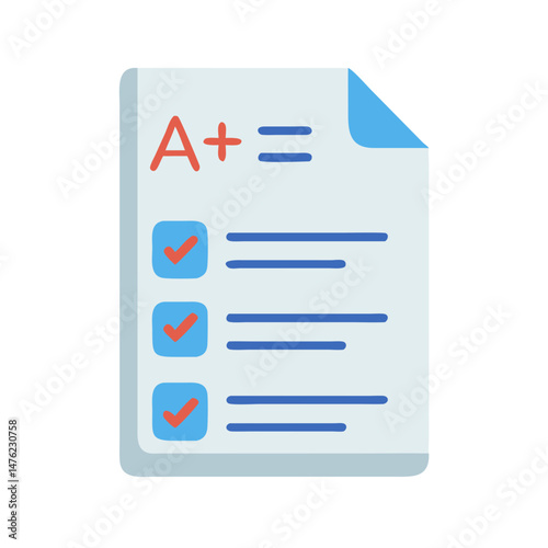 Graded exam paper with A plus result in flat style