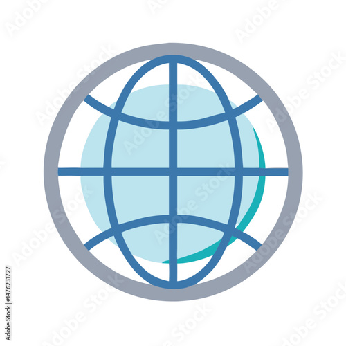 Blue globe icon with grid and flat style
