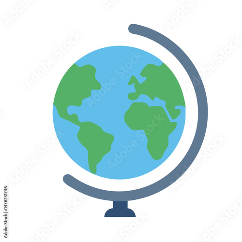 Flat vector globe illustration against a black background