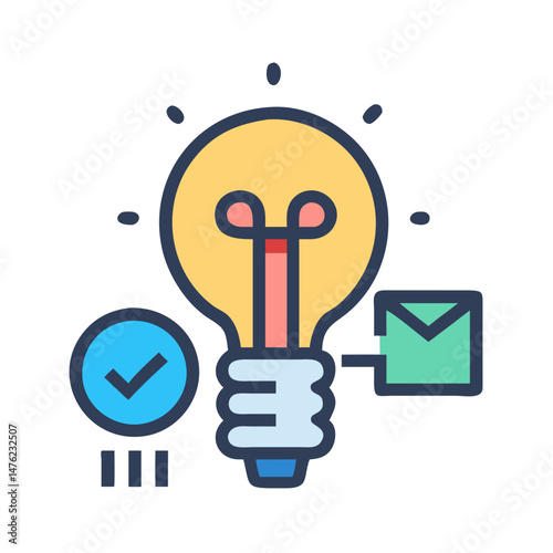 Lightbulb with checkmark and letter graphic design illustration