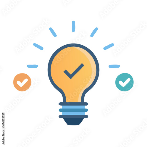 Light bulb with check marks on a black background