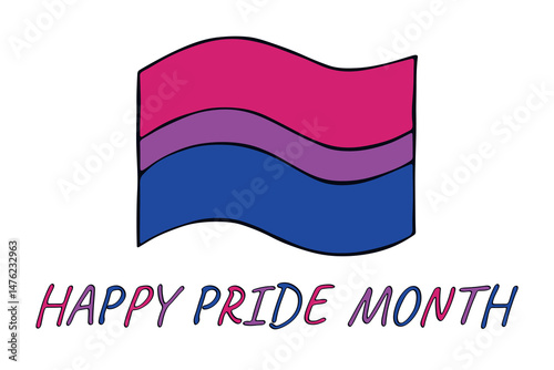 Colorful Bisexual pride flag Happy pride day LGBTQ community Pride Month Vector hand drawn doodle for posters, stickers, logo, cards