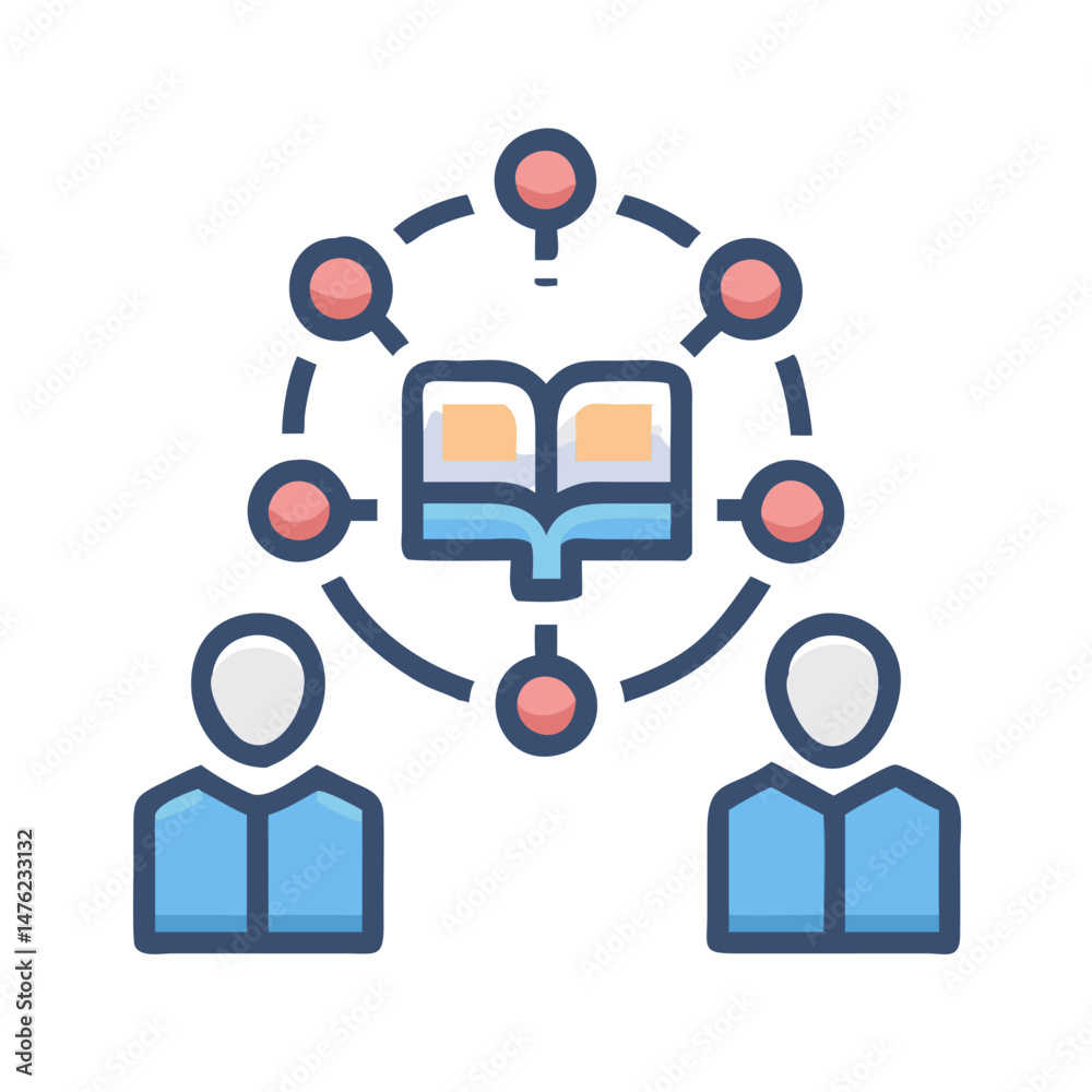 Fototapeta premium Knowledge exchange between people and book in network illustration
