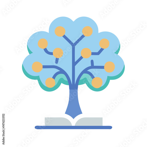 Flat design tree of knowledge resting on an open book