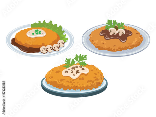 vector illustration of a german food Jägerschnitzel (Schnitzel Served with Mushroom Sauce)
