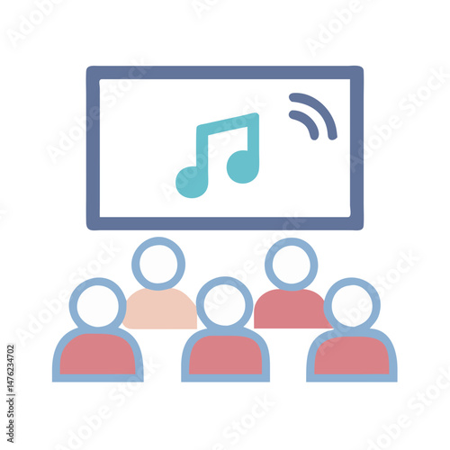Watching online music stream on television with audience people