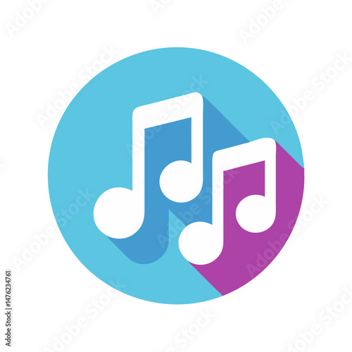 Music notes on round background, flat design style illustration