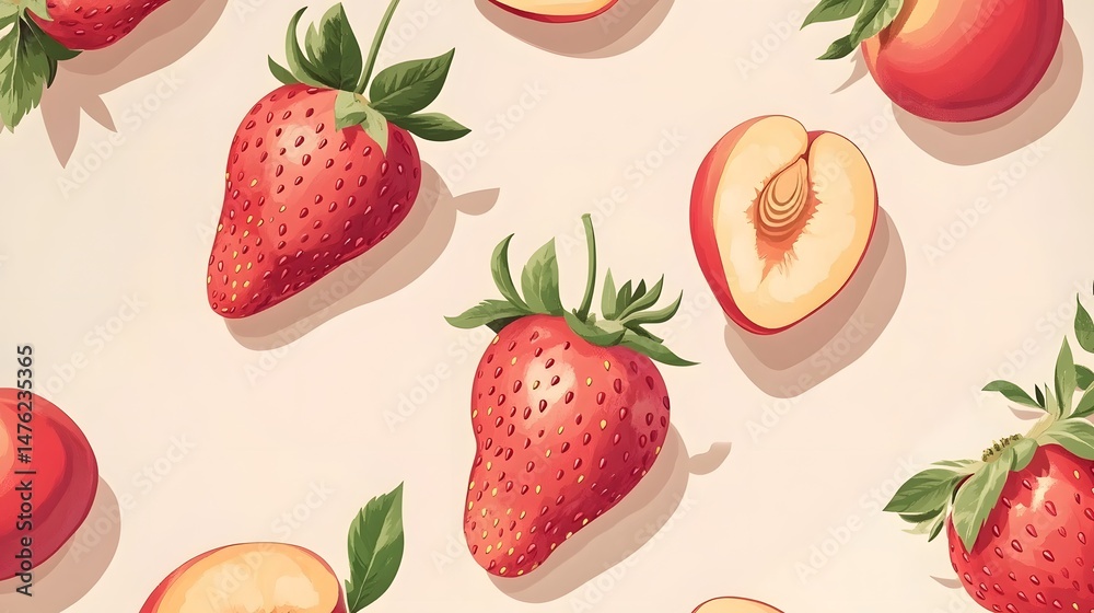 Fresh, colorful fruit illustration pattern design. Fresh, colorful fruit illustration pattern design.