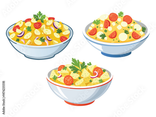 vector illustration of a german food Kartoffelsalat (German Potato Salad, Served Warm or Cold)