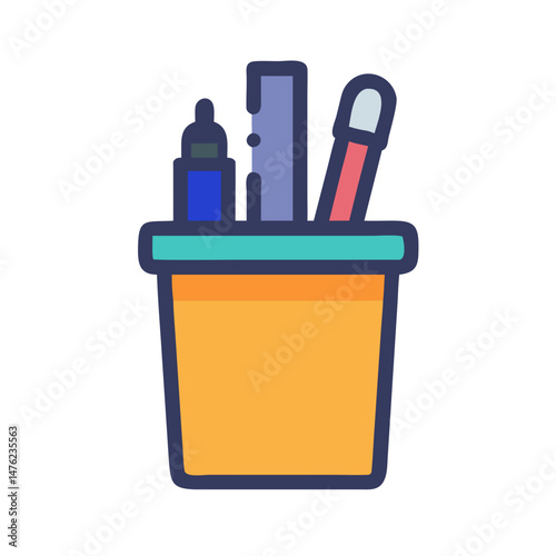 Flat vector illustration of desk tidy with stationary tools