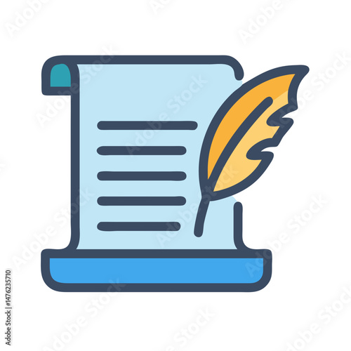 Ancient scroll with feather quill writing illustration icon design
