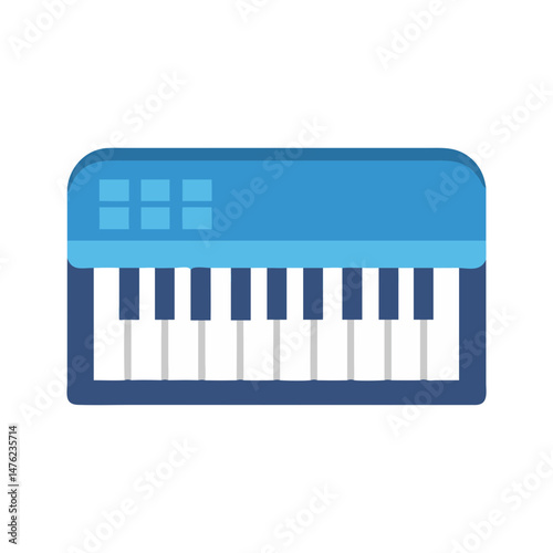 Minimalist blue keyboard illustration on black background music instrument