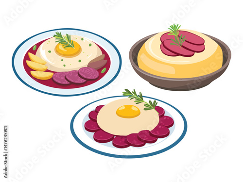 vector illustration of a german food Labskaus (Northern German Dish with Corned Beef, Potatoes, and Beetroot)