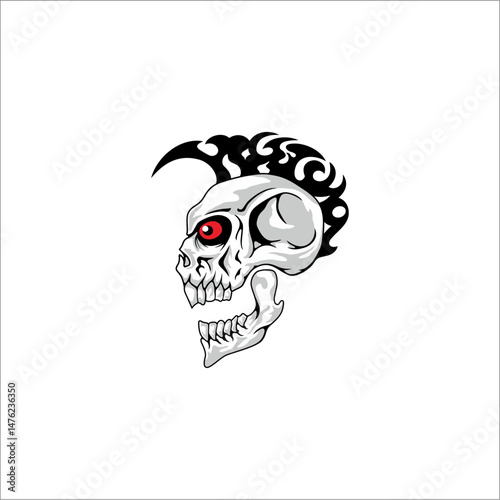 Punk haired skull illustration. Can be used as graphic design