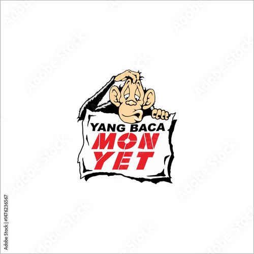 illustration of a monkey carrying a paper that says "monkey read". this can be used as a sticker