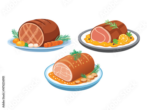 vector illustration of a german food Sauerbraten (Pot Roast, Typically Marinated in Vinegar and Spices)