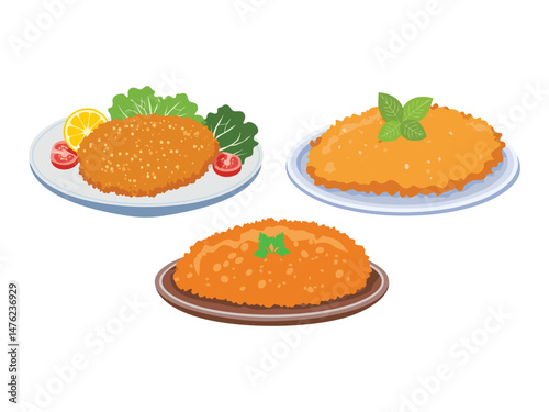 vector illustration of a german food Schnitzel (Breaded and Fried Cutlet of Pork or Veal)