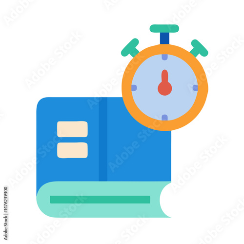 Book and stopwatch flat icon design time learning illustration