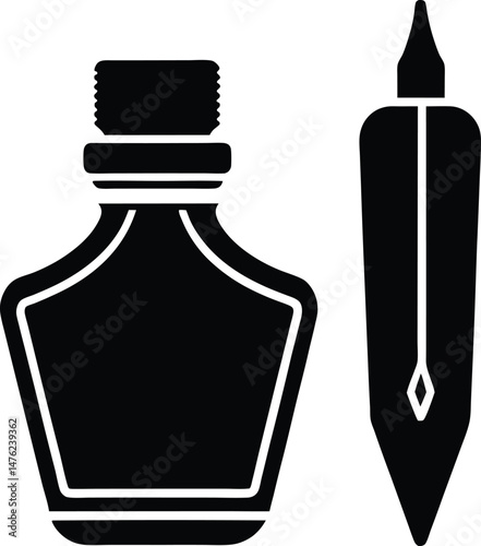 ink bottle fountain pen icon vector illustration