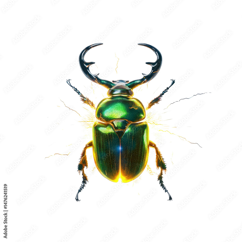 Fototapeta premium Luminous Green Beetle with Energetic Burst