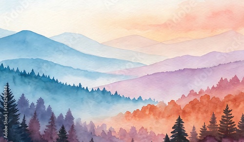 Delicate Abstract Watercolor Gradient Art - Blue, Purple, Pink, Orange