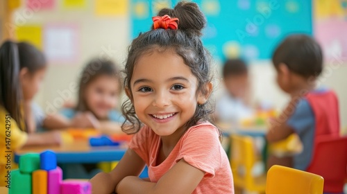 A vibrant kindergarten classroom filled with colorful learning materials and happy kids --ar 16:9 --v 6.1 Job ID: b467540a-f106-4239-b697-893782522b51