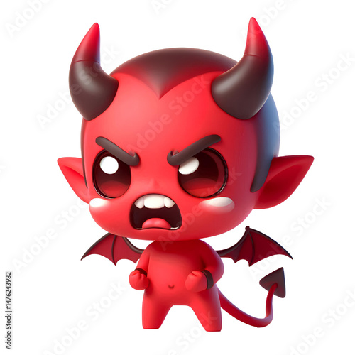 3D Cute demon Angry isolated on white background