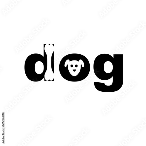 Word mark logo formed dog head in letter g .Bold black logo featuring a playful dog silhouette alongside the word dog for a pet themed brand or event. Dog alphabet logo letter word. photo