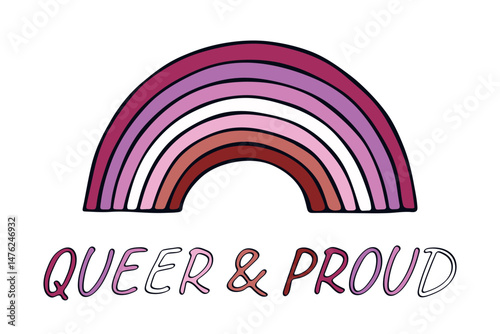 Colorful rainbow shape Lesbian pride flag Happy pride day LGBTQIA community Pride Month Vector hand drawn doodle for posters, stickers, logo, cards