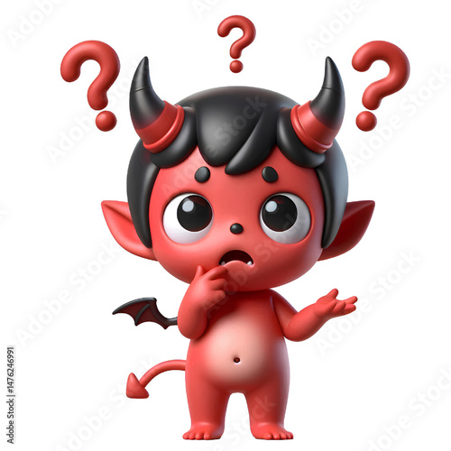 3D Cute demon Confused isolated on white background
