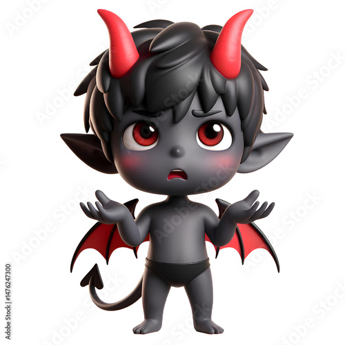 3D Cute demon Confused isolated on white background