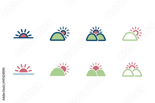 日の出・日の入りのイメージのアイコンイラストセット