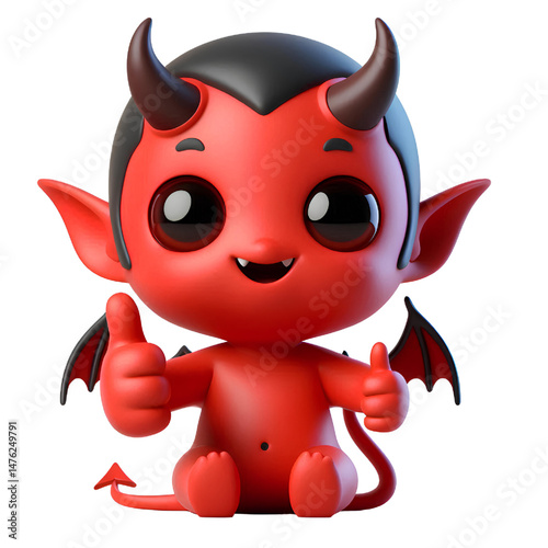 3D Cute demon giving thumbs up isolated on white background