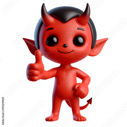 3D Cute demon giving thumbs up isolated on white background