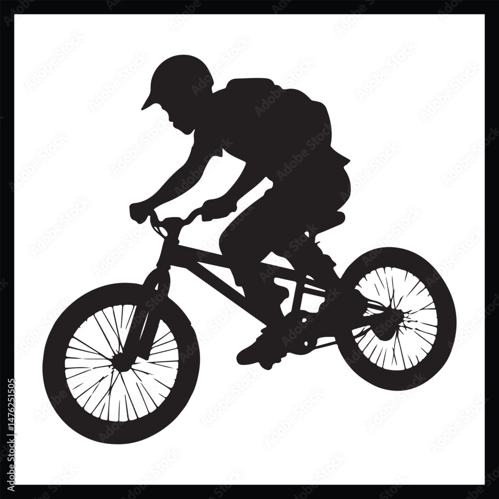 Fototapeta premium Black silhouette BMX clipart white background