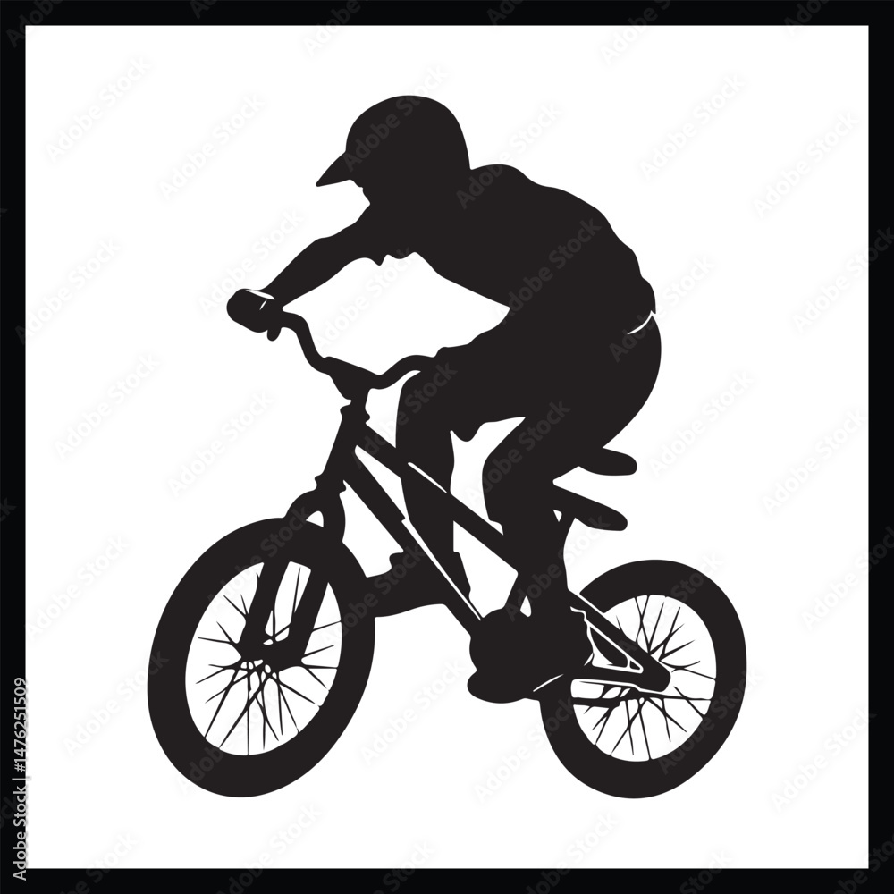 Obraz premium Black silhouette BMX clipart white background