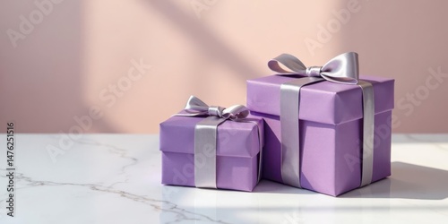Two Lavishly Wrapped Gifts Resting on a Marble Surface in Soft Sunlight
