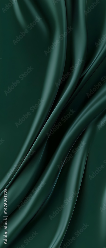 Obraz premium Dark Emerald Green luxurious silk satin fabric background with smooth wavy folds, ideal for website banners, fashion print, and elegant advertisement backdrops.