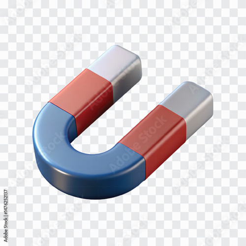 Magnet Icon Render | Attraction Magnet PNG | Magnetic Force Symbol Illustration

