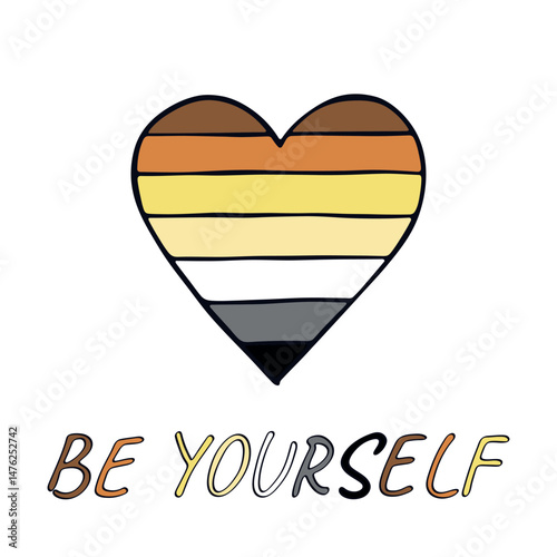 Colorful heart shape Bear brotherhood pride flag Happy pride day LGBTQIA community Pride Month Vector hand drawn doodle for posters, stickers, logo, cards