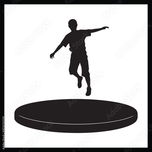 Gymnast on Trampoline Silhouette Vector