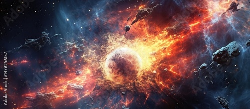 Explosion in space. Futuristic abstract background