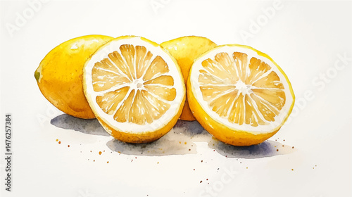 Vector illustration of Lemon fruit on white, watercolor clipart illustration