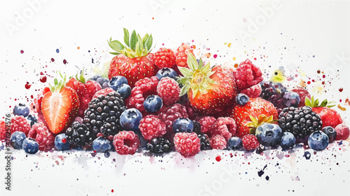 Vector illustration of a bunch of berries on white, watercolor clip art illustration