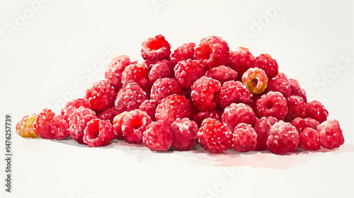 Vector illustration of a bunch of raspberries on white, watercolor clip art illustration