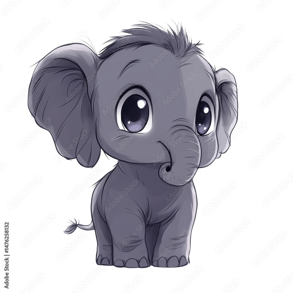 Obraz premium Adorable cartoon elephant with big eyes, playful illustration on a simple setting