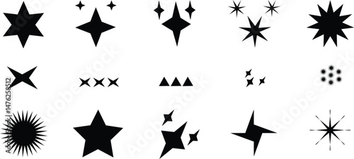 Set of stars black and white drawing of many stars on a premium quality icon for design easily