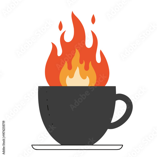 Coffee Cup with Flames Representing Hot Beverage  